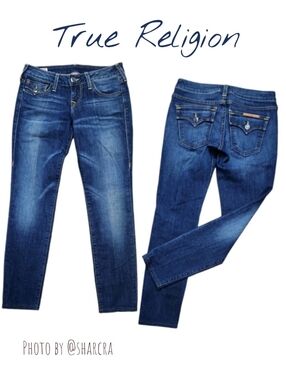 True Religion Women WAKR20Q10 low rise slim straight skinny denim Blue jeans 26